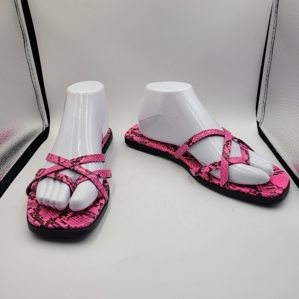 14th & Union Caite Snake Print Strappy Slide Sandal Bright Pink Size 7.5